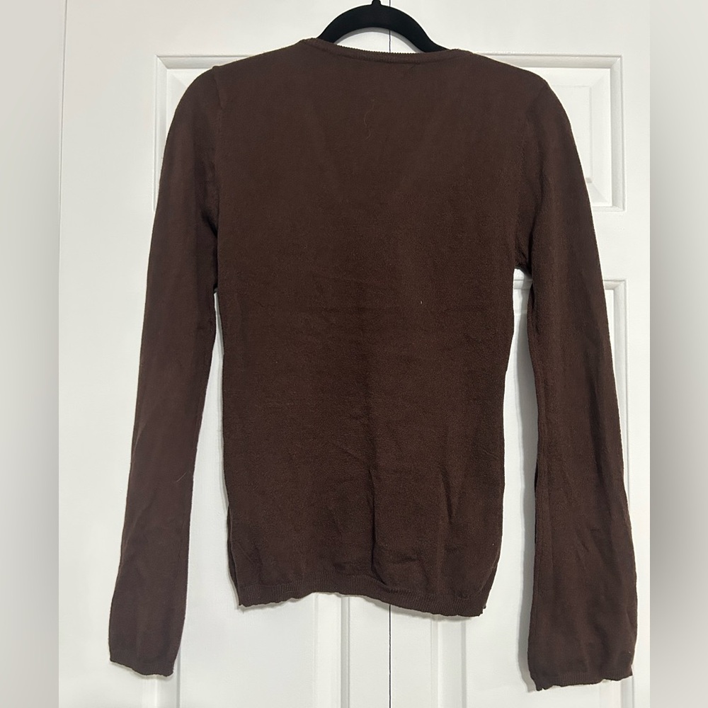 Vintage Y2K BONGO Brown Lace-Up V-Neck Sweater with Floral Embroidery NWT - Picture 2 of 7